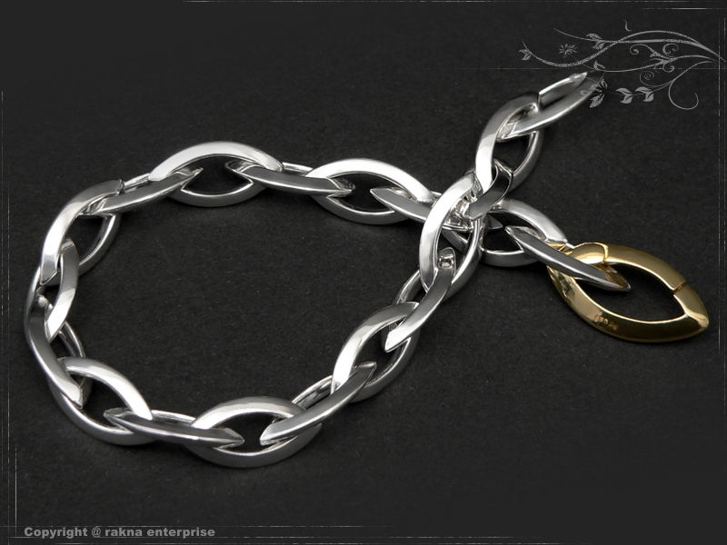 Anchor Chain Bracelet :: Navette B7.4mm-L21cm solid 925 Sterling Silver