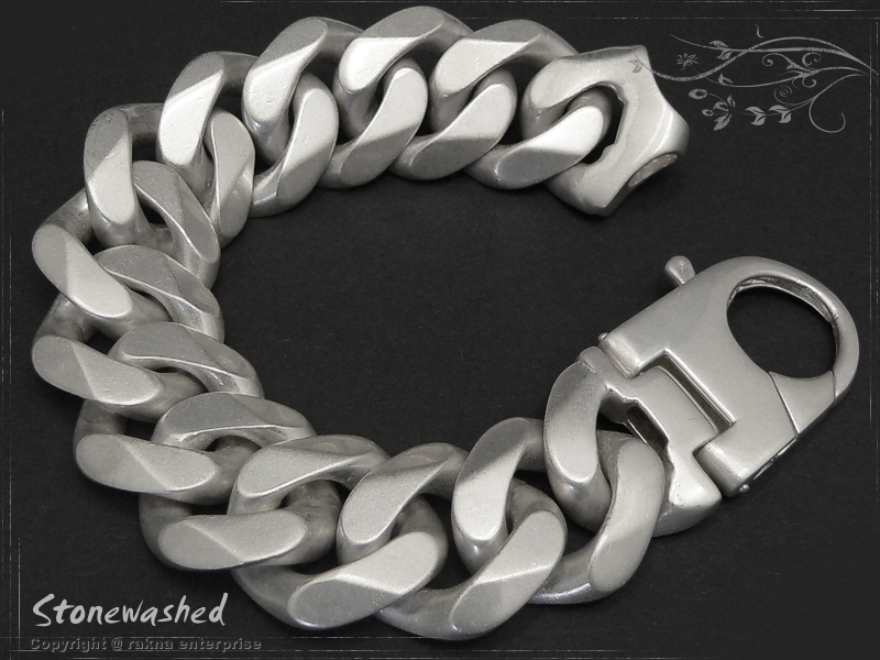 Curb Chain Bracelet B23L21 Stonewashed matted solid 925 Sterling Silver