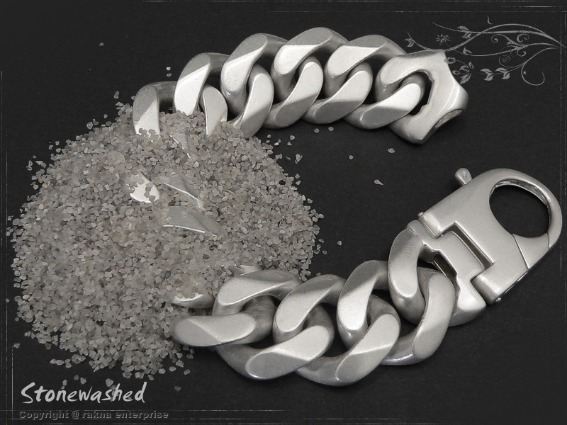 Curb Chain Bracelet B23L24 Stonewashed matted solid 925 Sterling Silver