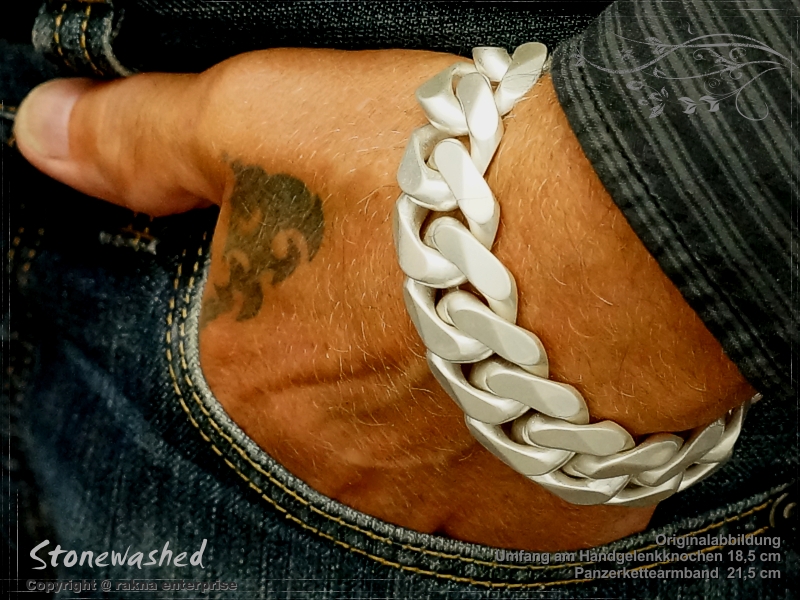 Curb Chain Bracelet B23L26 Stonewashed matted solid 925 Sterling Silver