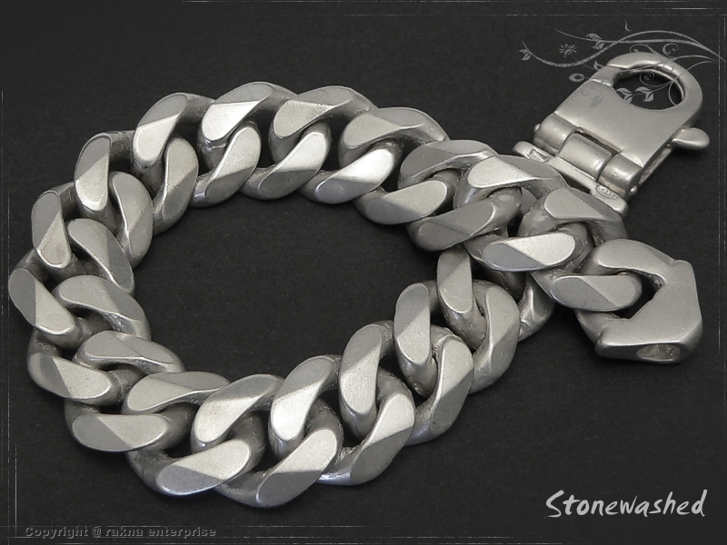 Curb Chain Bracelet B14L19 Stonewashed matted solid 925 Sterling Silver