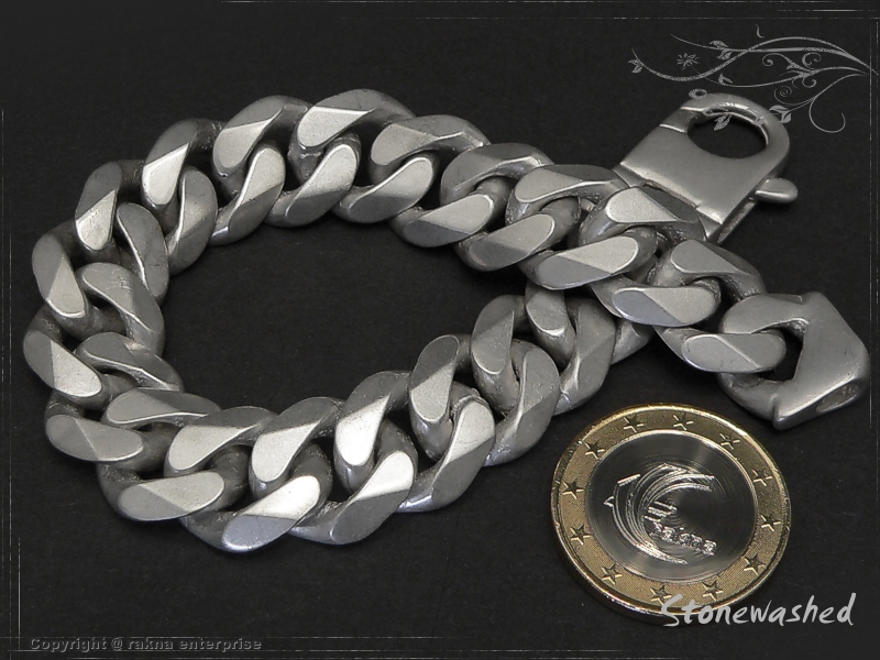 Curb Chain Bracelet B14L22 Stonewashed matted solid 925 Sterling Silver