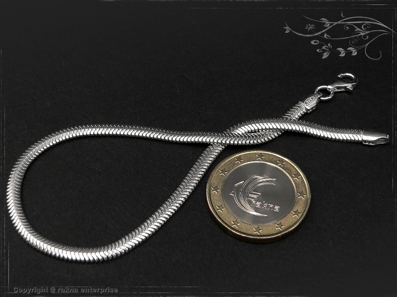Snake chain Bracelet elliptica D3.5L18 solid 925 Sterling Silver