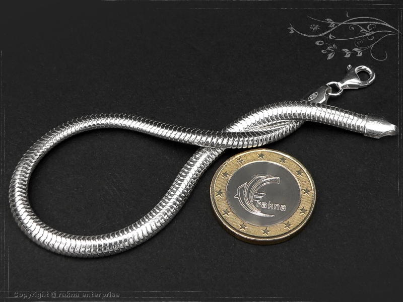 Snake chain Bracelet elliptica D4.5L18 solid 925 Sterling Silver