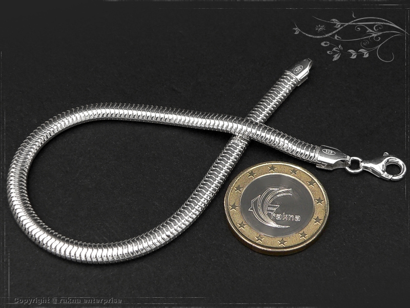Snake chain Bracelet elliptica D4.5L176 solid 925 Sterling Silver